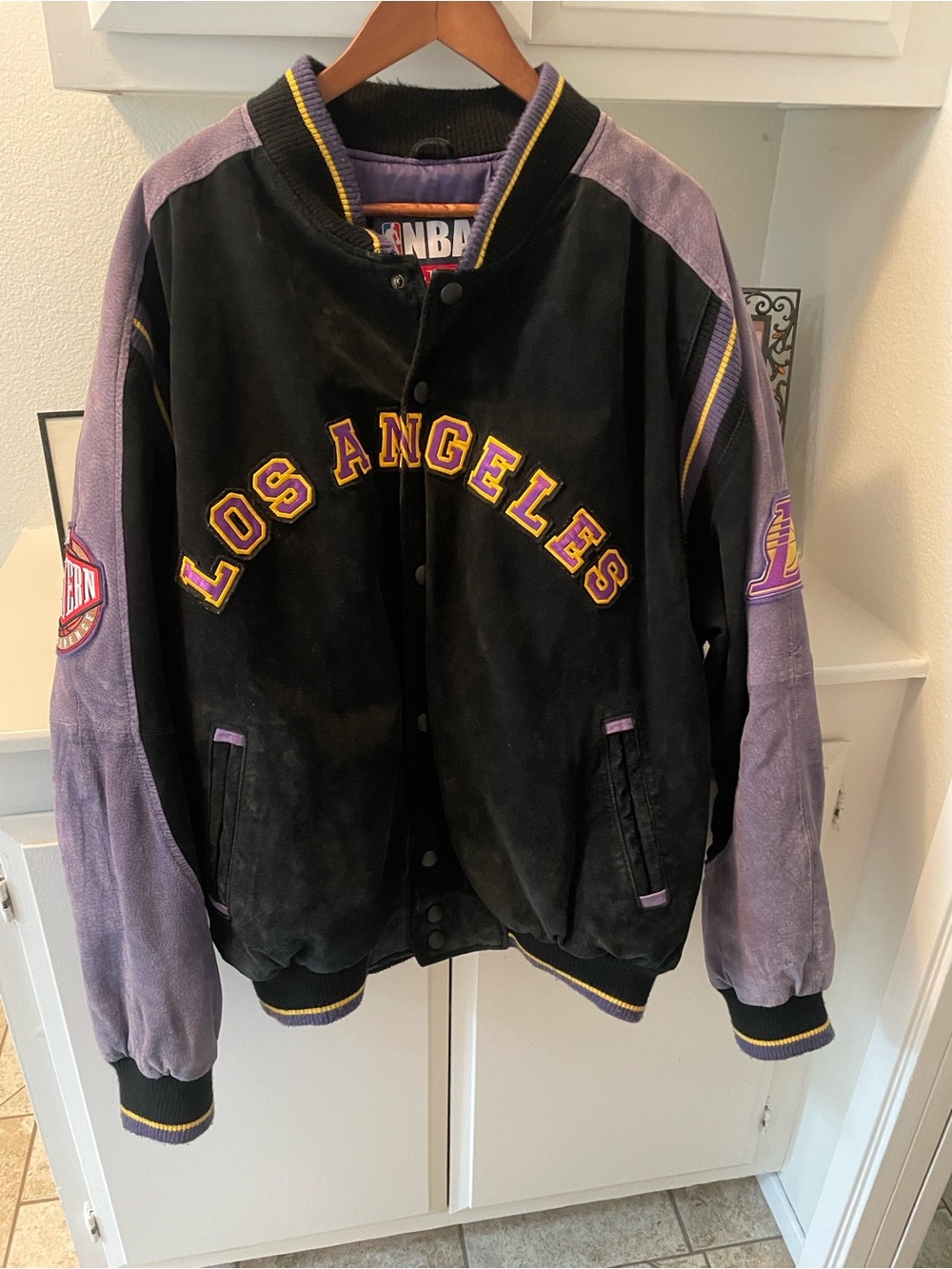 NBA Los Angeles Black and Purple Varsity Jacket with Yellow Trim